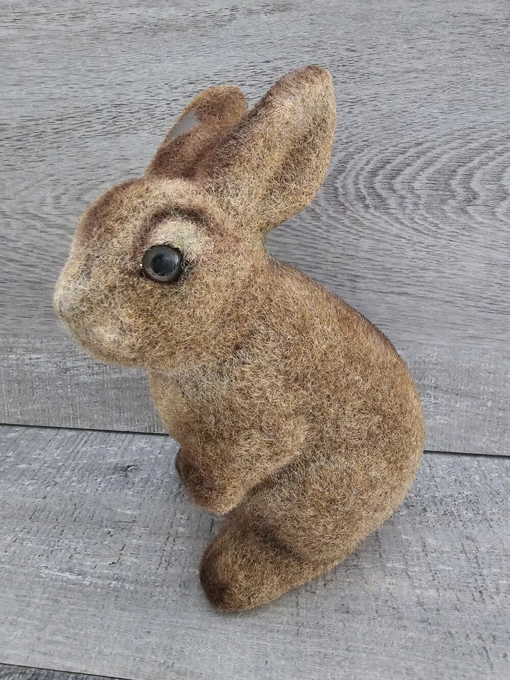 Vtg Flocked Bunny Rabbit Coin Bank Brown Spring Decor *Missing Stopper* 1960s
